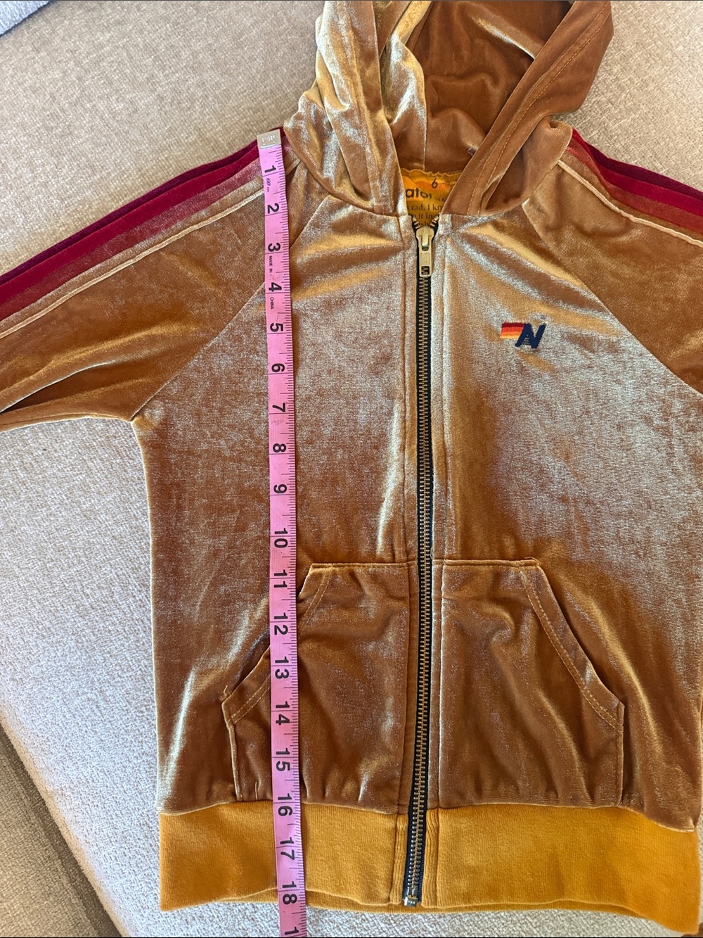 Aviator Nation Gold Velour Hoodie, size 6 - Picture 6 of 6